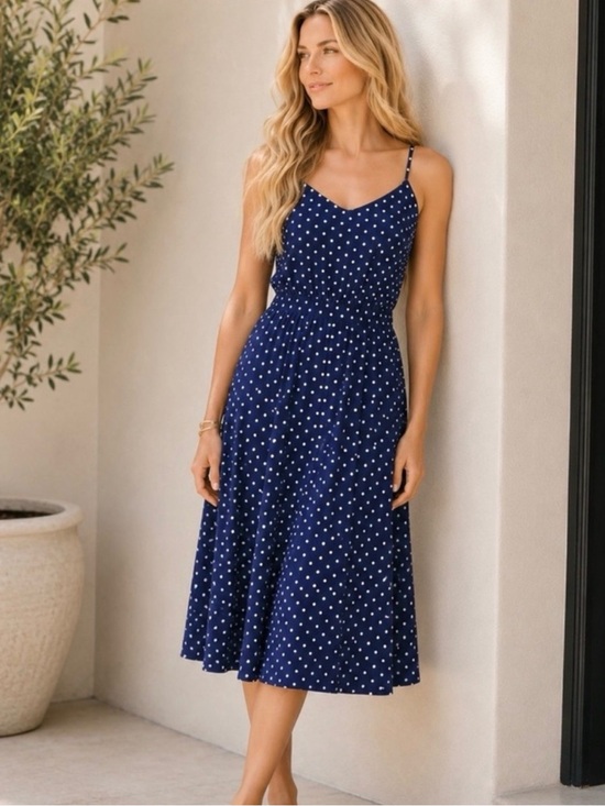 J. Crew Dresses & Skirts - J. Crew Navy Blue Polka Dot 100% Silk Midi Dress SZ 4 Relaxed Fit Coquette